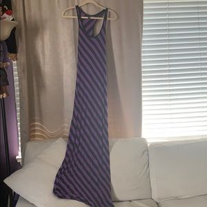 Aqua long tank dress w purple and black stripes